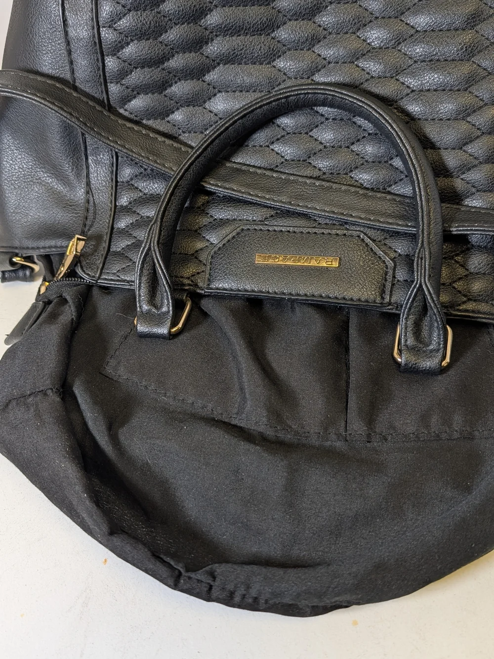 Rampage Black Quilted Shoulder Tote with Gold Hardware